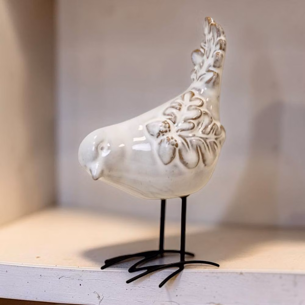 Four Candle White Glazed Ceramic Bird Ornament, Height: 15 cm – 2