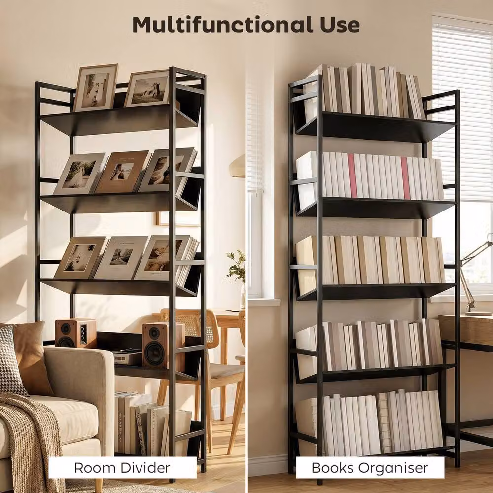 HOMCOM 5-Tier Metal Bookcase in Black with Anti-Slip Design – 3