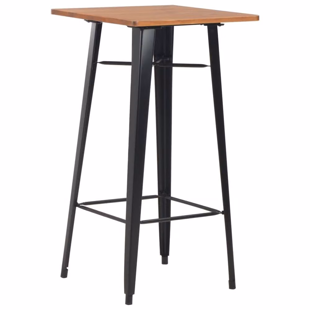 Berkfield Home Durable Industrial Bar Table in Black and Brown, Solid Pine Wood and Steel, W/D/H: 60 x 60 x 108 cm