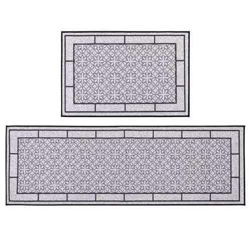 JVL Avanti Machine Washable Non-Slip Entrance Doormat and Runner Set in Grey and Black – 1