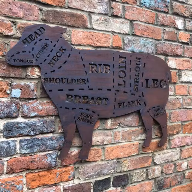 RW Norfolk Rustic Metal Butchers Lamb Wall Decoration, Brown, H: 64.5 cm x W: 96.0 cm