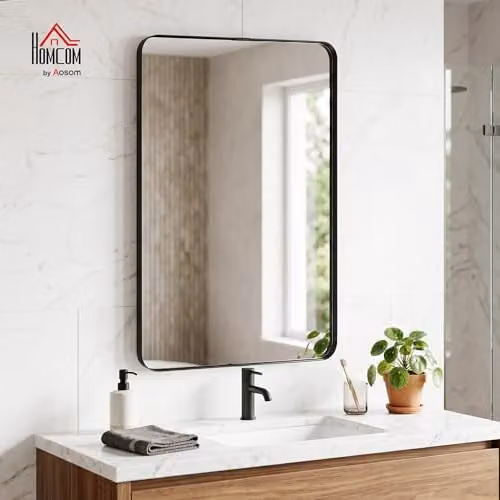 HOMCOM Modern Rectangular Wall Mirror in Black, W: 90 cm, H: 60 cm – 2