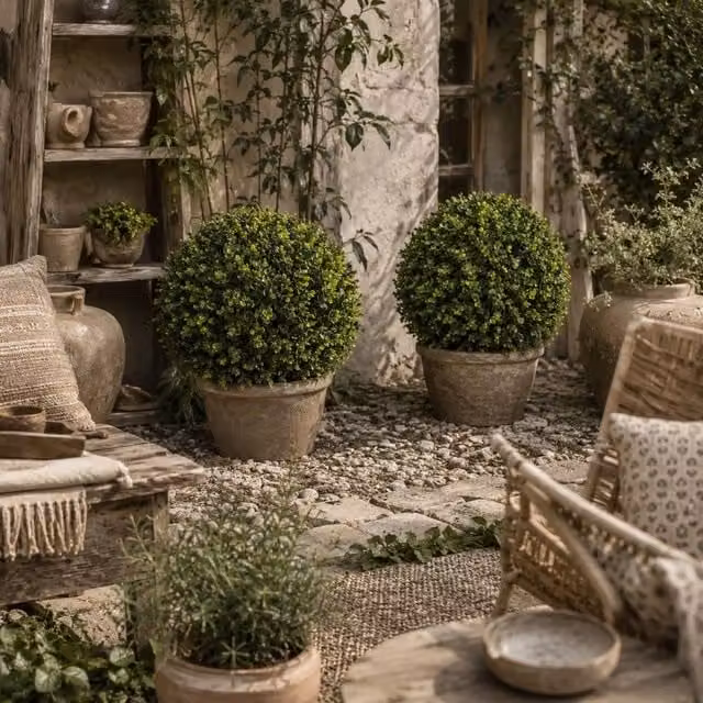 Wyld Haus Set of 2 Green Artificial Boxwood Topiary Balls with Ground Stakes, Diameter: 40 cm