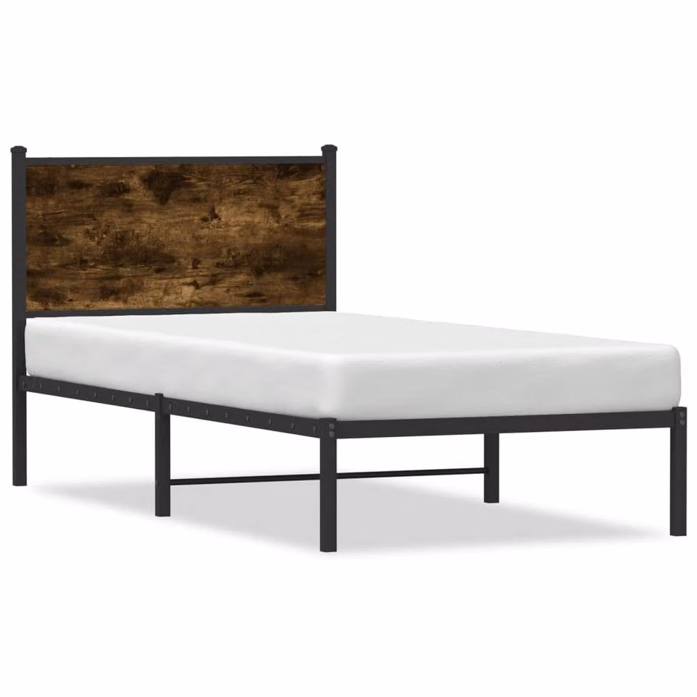 Berkfield Home Metal and Wood Bed Frame in Smoked Oak Brown, W/D/H: 80 x 190 cm – 3
