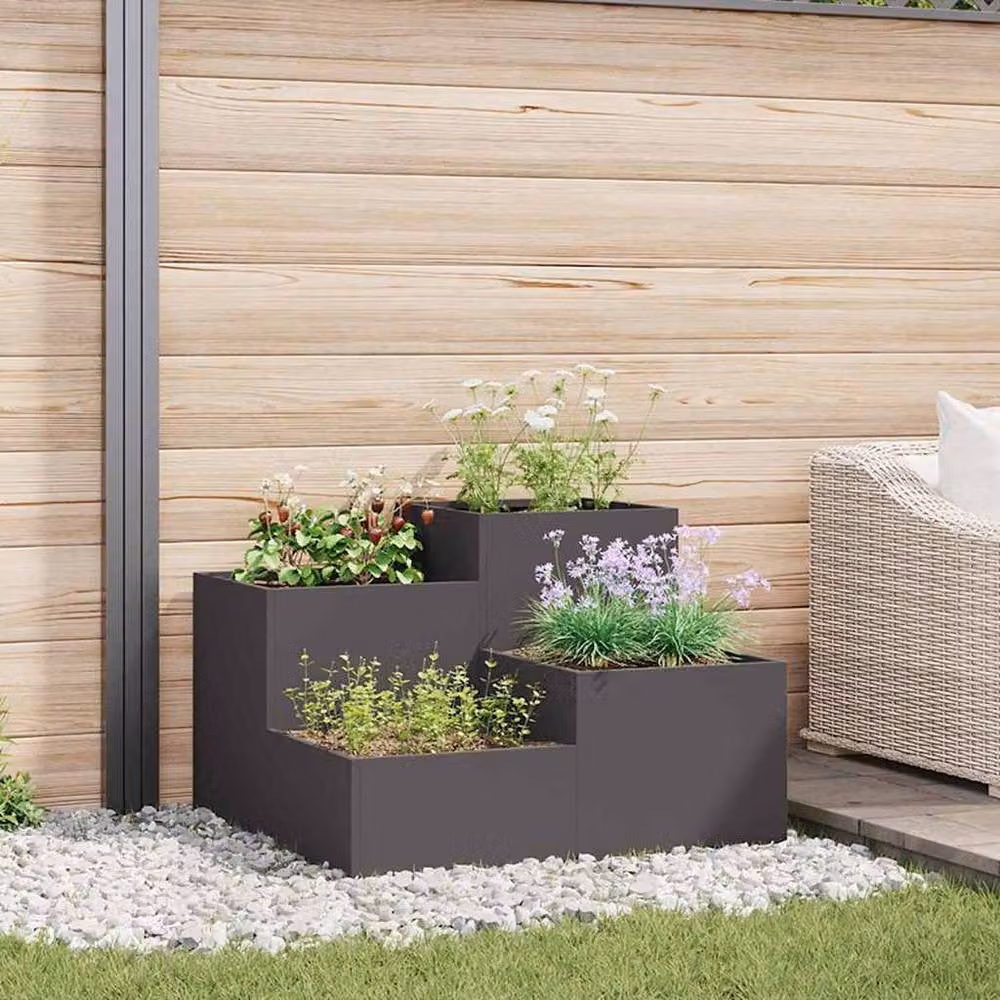 Berkfield Home Black Steel Garden Planter Tub W: 100 cm, D: 100 cm, H: 60 cm – 2