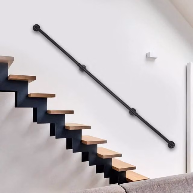 EONLION Matt Black Steel Handrail Stair Rail Grab Bar Handle, W/H: 100 x 200 cm – 1