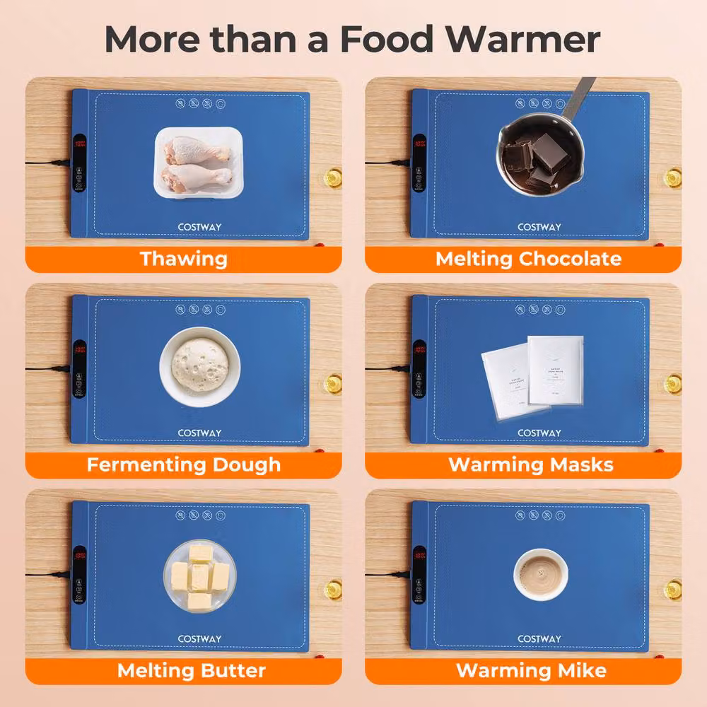 Costway 260W Electric Food Warming Mat, Rollable and Portable Silicone Warming Tray in Blue – 6