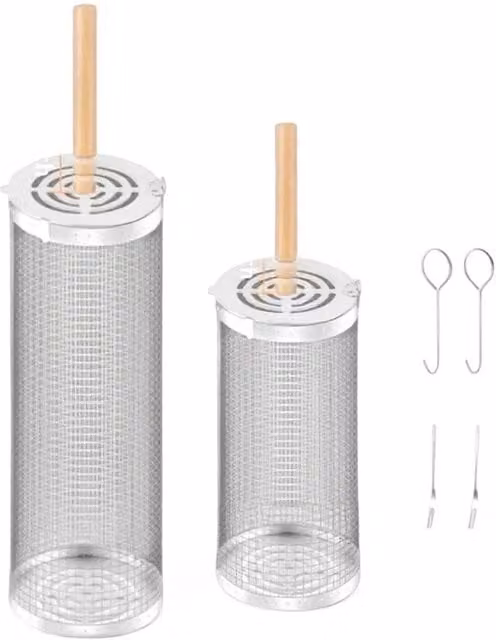 SPETLEK 2 x Stainless Steel Rolling Grilling Baskets for Outdoor Charcoal Grills in Silver, W: 100 cm, D: 15 cm, H: 31 cm – 1
