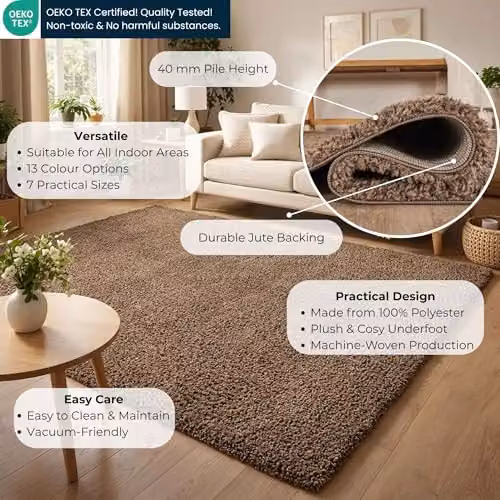 Desire Rugs Ainsley Plain Modern Rectangular Hallway Runner, Brown, W: 60 cm, L: 220 cm – 2