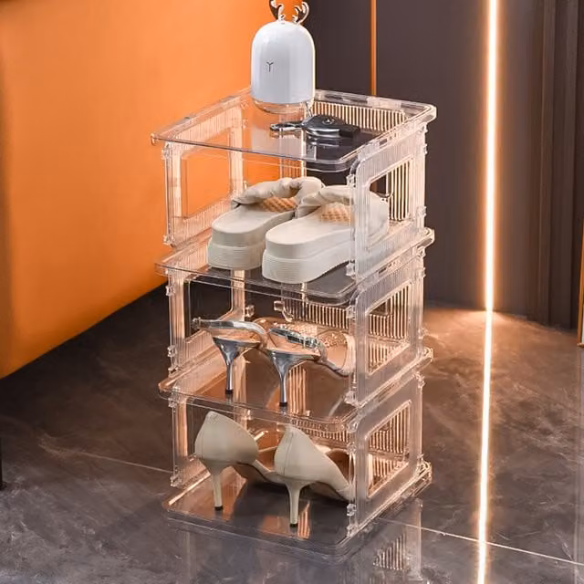 Livingandhome 3-Layer Detachable Transparent and White Plastic Shoe Rack