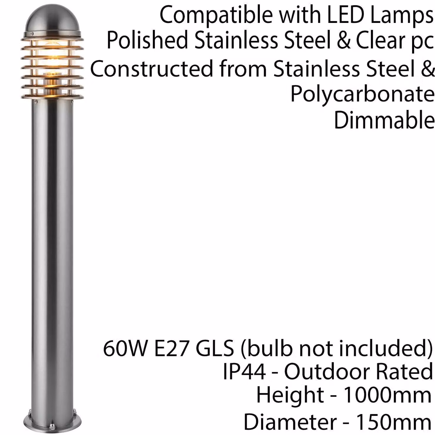 Loops Silver Stainless Steel Outdoor Post Bollard Light, Height: 100 cm – 2