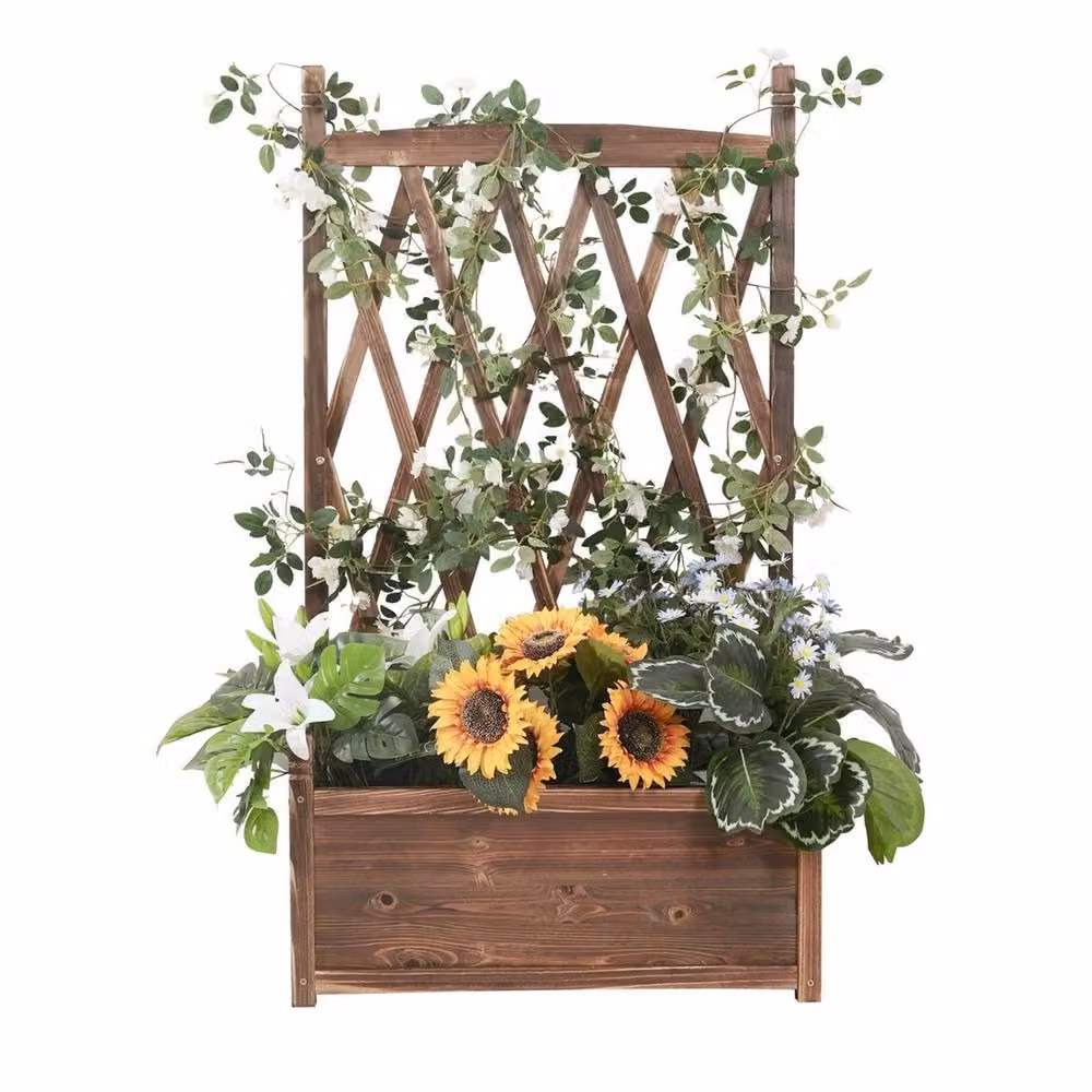 FLAVORA Brown Wooden Raised Planter with Climbing Trellis, W/D/H: 63.5 x 34 x 76 cm – 5