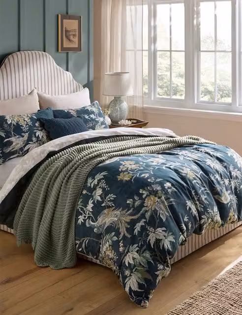 Laura Ashley Attleton 2 Pack Pure Cotton Floral Pillowcases in Blue Mix