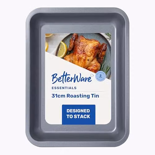 BetterWare Essentials Non-Stick Rectangular Roasting Tin, Silver, 31 cm