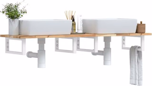 Berkfield Home Wall Mounted Basin Shelf in Brown Acacia Wood and Steel