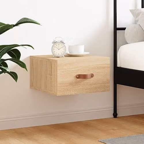 vidaXL Wall-mounted Bedside Cabinet in Brown Sonoma Oak, W/D/H: 35 x 35 x 20 cm – 1