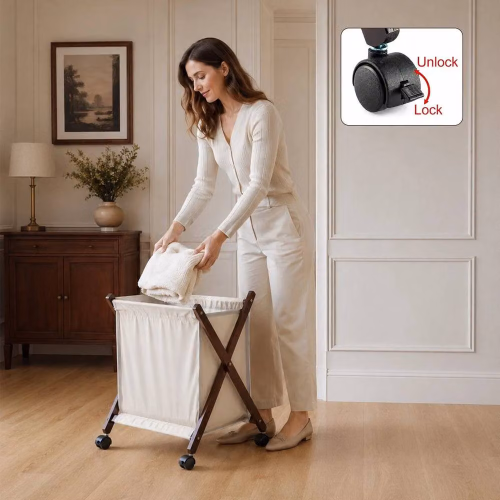 EONLION Retro Foldable Laundry Basket with Wheels in Beige, W/D/H: 100 x 46 x 15 cm – 4