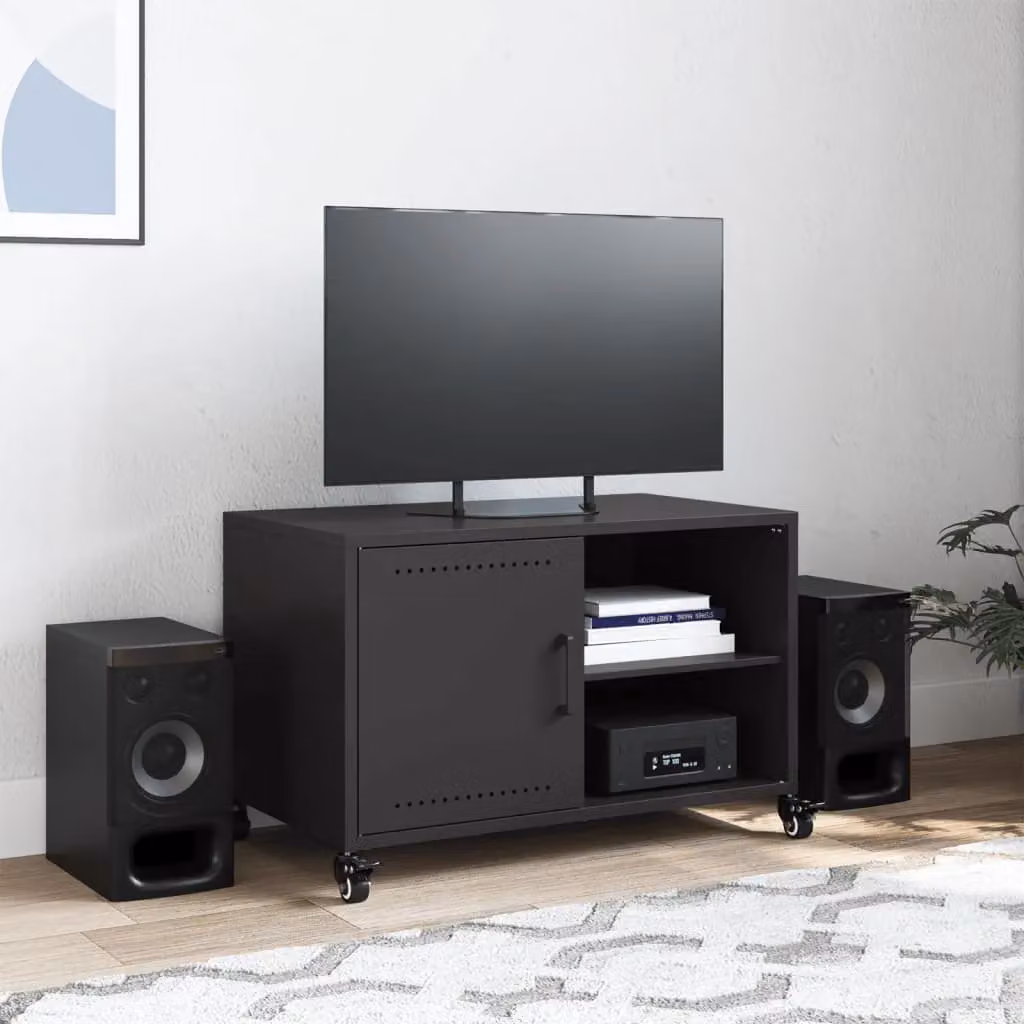 Berkfield Home Black Metal TV Cabinet W: 68 cm, D: 39 cm, H: 43.5 cm – 3