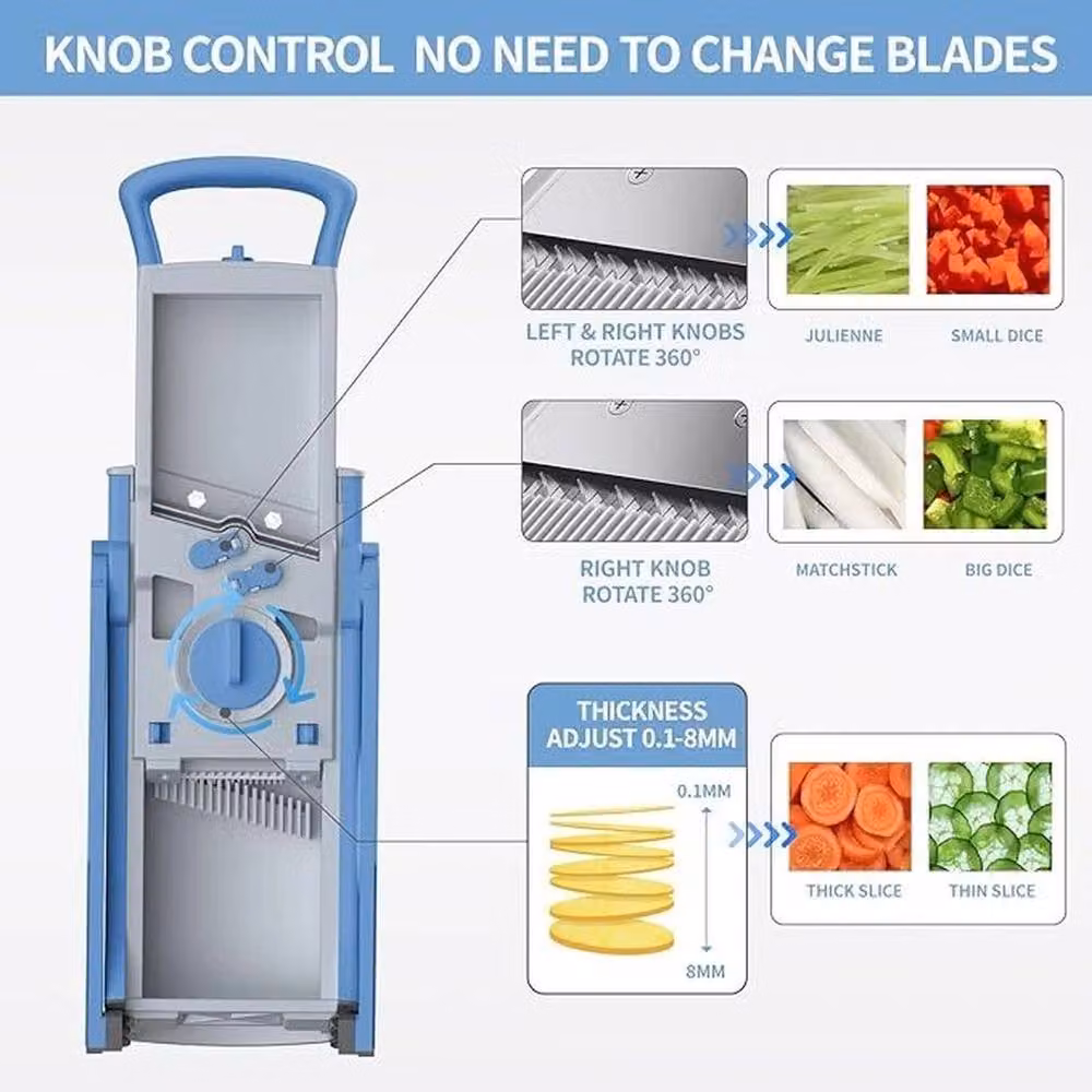 NESTLUNE Safe Mandoline Vegetable Slicer with Adjustable Thickness and Multiple Blades, Blue, W: 100 cm, D: 15 cm, H: 15 cm – 4