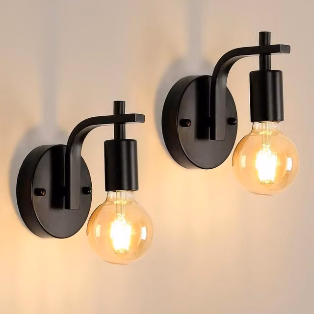 Goeco Set of 2 Vintage Industrial Metal Wall Lights in Black with E27 LED Compatibility