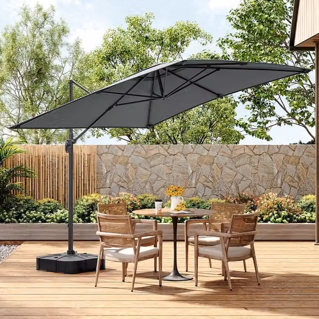 Livingandhome 3m Cantilever Parasol with Plastic Base in Grey