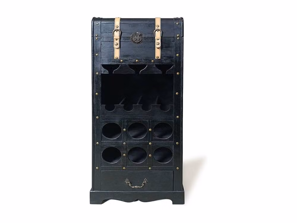 Vente-unique Rustic Wine Rack with Chest in Black Fir Wood and MDF, W: 43 cm, H: 100 cm – 2