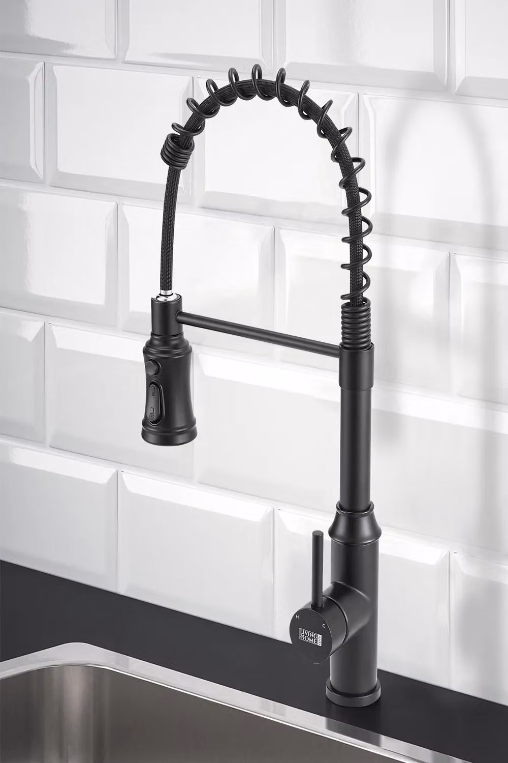 Living and Home Stainless Steel Kitchen Swivel Pulldown Faucet with Spray Function in Matt Black – 3