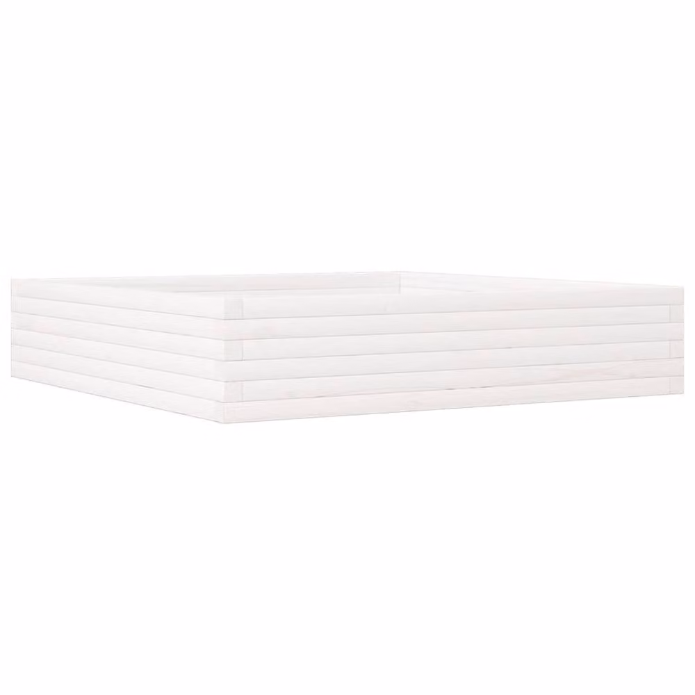 Berkfield Home Ornamental White Wood Garden Planter Tub W: 110 cm, D: 110 cm, H: 23 cm – 2