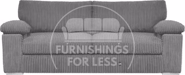 Furnishings For Less UK Delta Large 3 Seater Fabric Sofa in Grey with Padded Jumbo Cord Arms