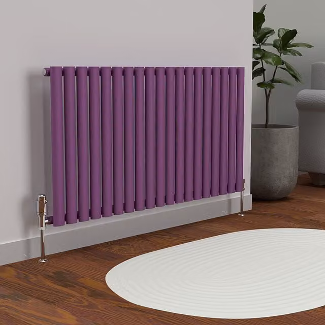 Lux Heat Oval Horizontal Coloured Steel Radiator in Pretty Plum Purple, W: 114.0 cm, H: 60.0 cm