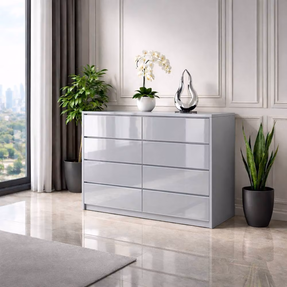 Harmin Grey 8 Drawer High Gloss Chest of Drawers with Sleek Handleless Design – 2