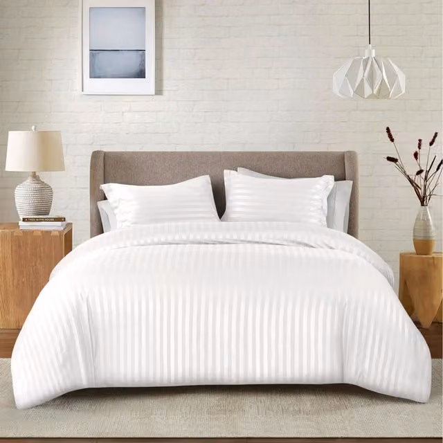 Cotton Passion White Striped Microfibre Duvet Cover and Pillowcase Set
