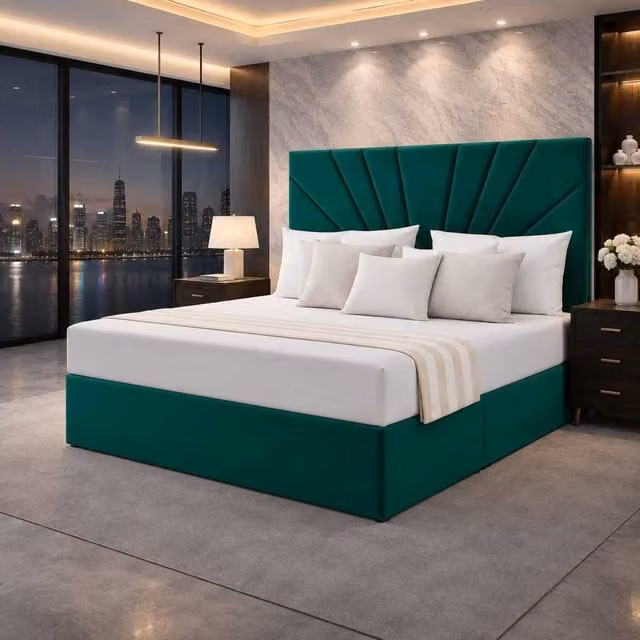 Jackrata K Mehmood Enterprise Ltd Green Velvet Upholstered Divan Ottoman Storage Bed with Headboard