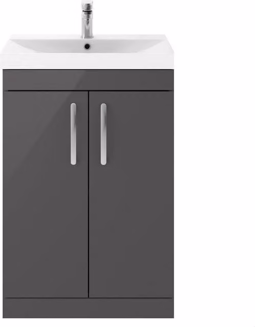 Balterley Millwich Contemporary 2 Door Gloss Grey Freestanding Vanity Basin Unit, Width: 60 cm