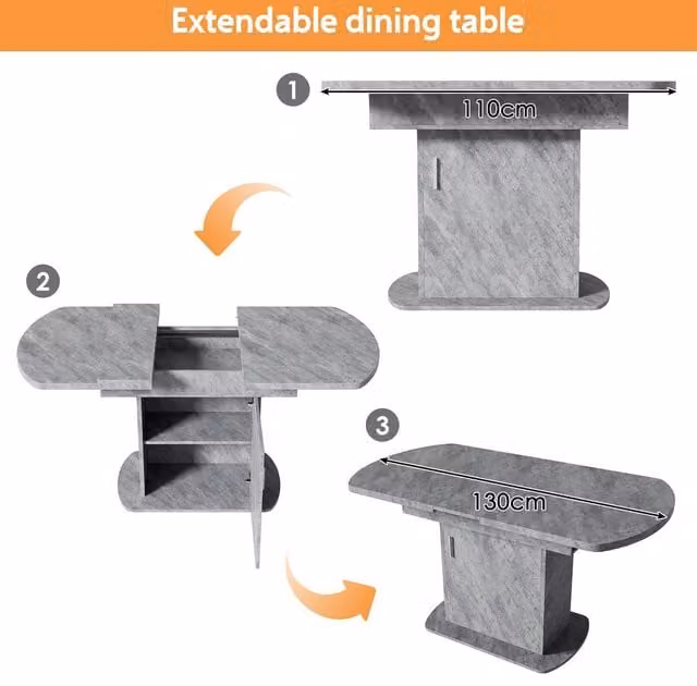 Matteo Extendable Oval Dining Table with Storage in Cement Grey – 1