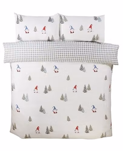 Rapport Home Christmas Gonks Reversible Microfibre Duvet Cover and Pillowcase Set, White and Multicolour, Single – 1