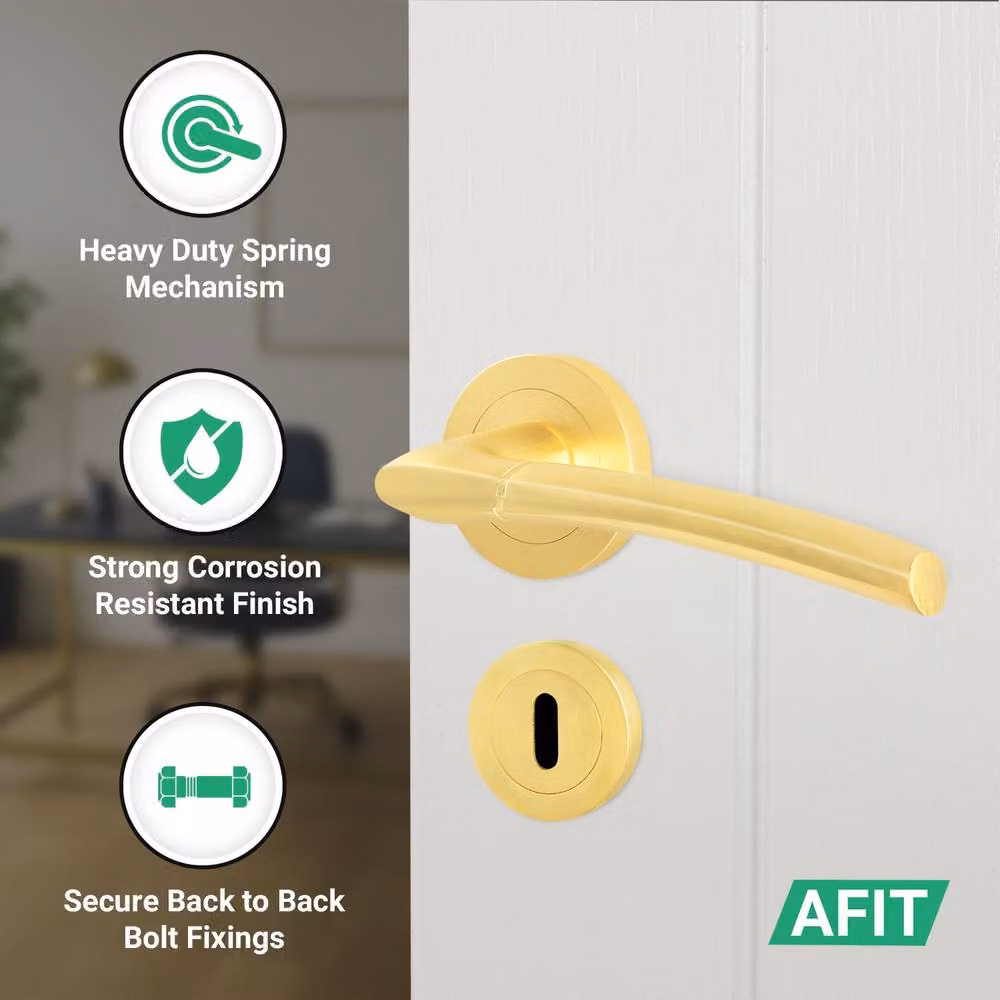 AFIT Gold Brass Rose Key Lock Kit with Lever Handles and Hinges – 2
