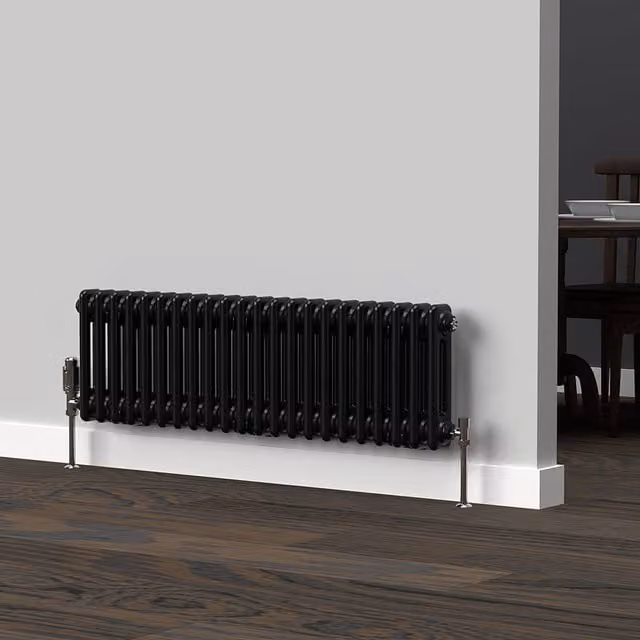 Lux Heat Horizontal Column Radiator in Black, 2 Column, H: 1010 mm, W: 300 mm