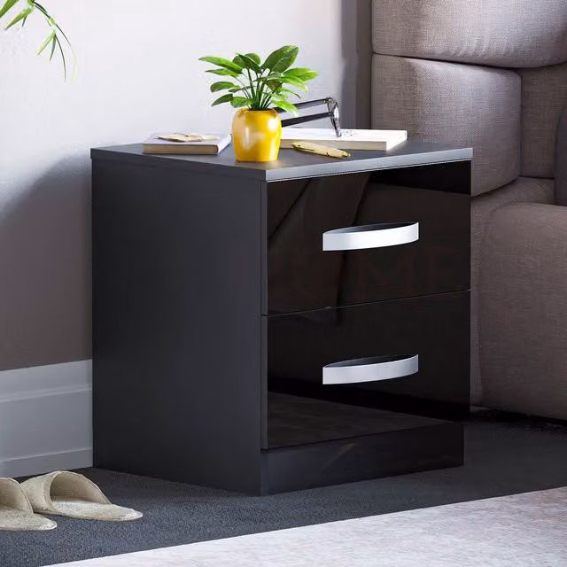 Vida Designs Hulio 2 Glossy Drawer Bedside Cabinet in Black – 1