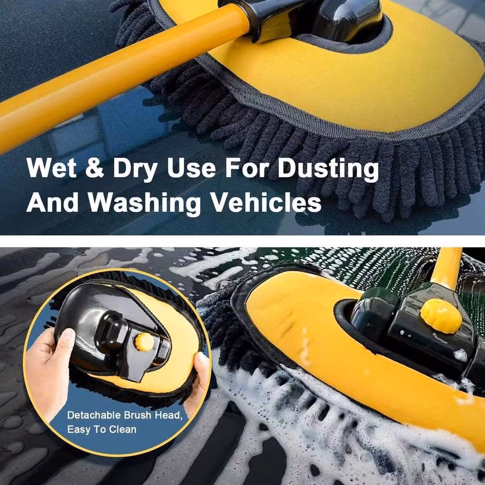 Kelvenix Car Wash Brush Kit with Telescopic Long Handle in Yellow – 5