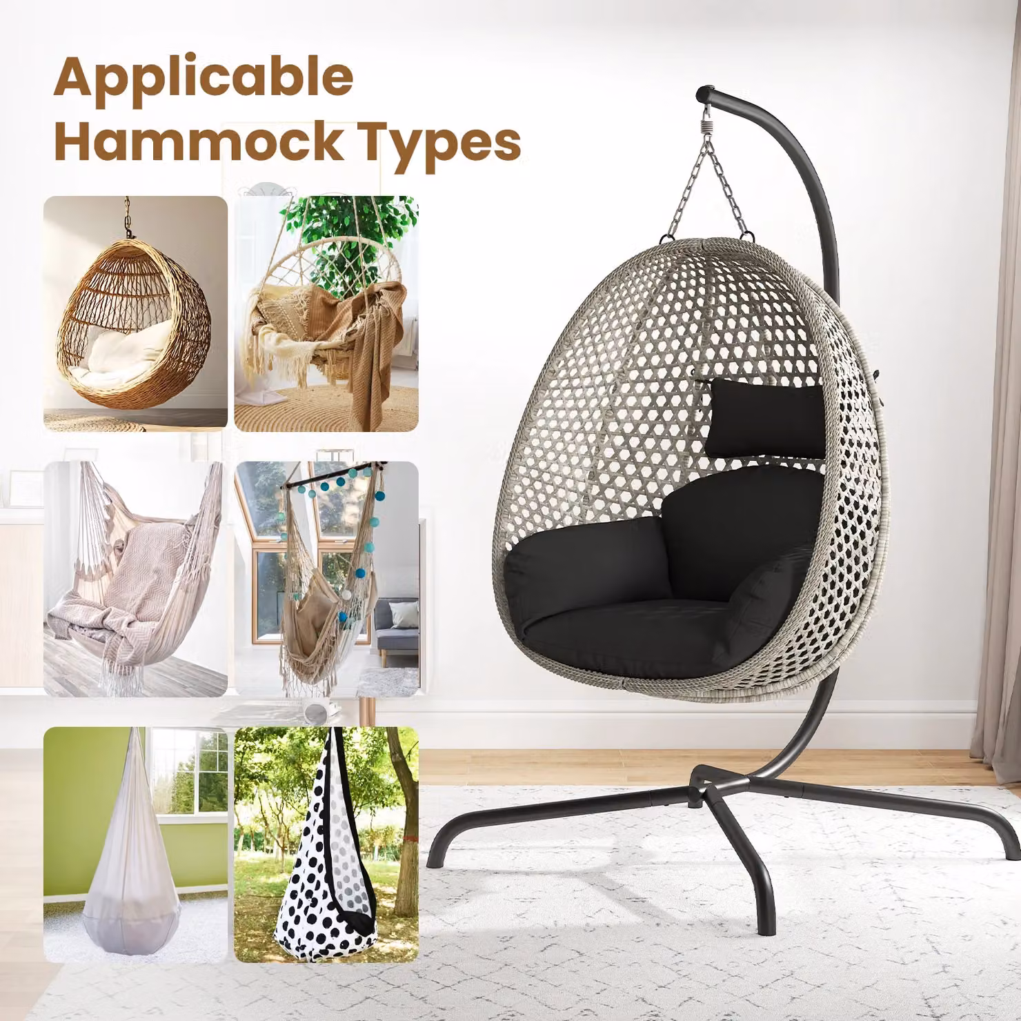 Costway C Frame Heavy Duty Metal Hammock Chair Stand in Black – 4