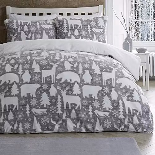 Fusion Arctic Animals Grey Duvet Cover and Pillowcase Set, W: 230 cm, D: 220 cm