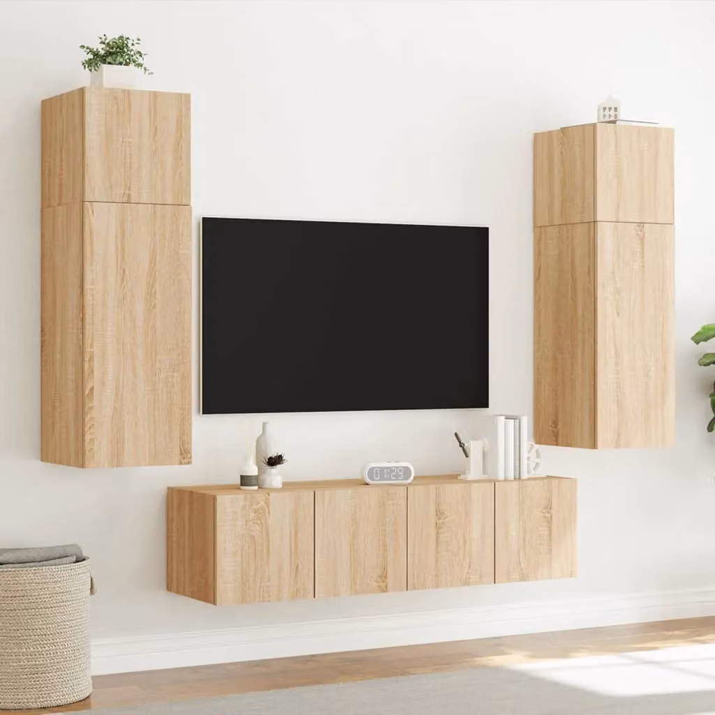 Berkfield Home Set of 2 Modern Wall Mounted TV Cabinets with Integrated LED Lights in Sonoma Oak Brown, W/D/H: 80 x 35 x 31 cm – 3