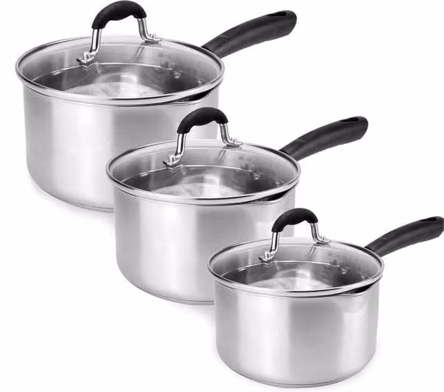 SPETLEK Set of 3 Stainless Steel and Aluminium Saucepans for Gas, Electric and Induction Hobs, Metallic Silver
