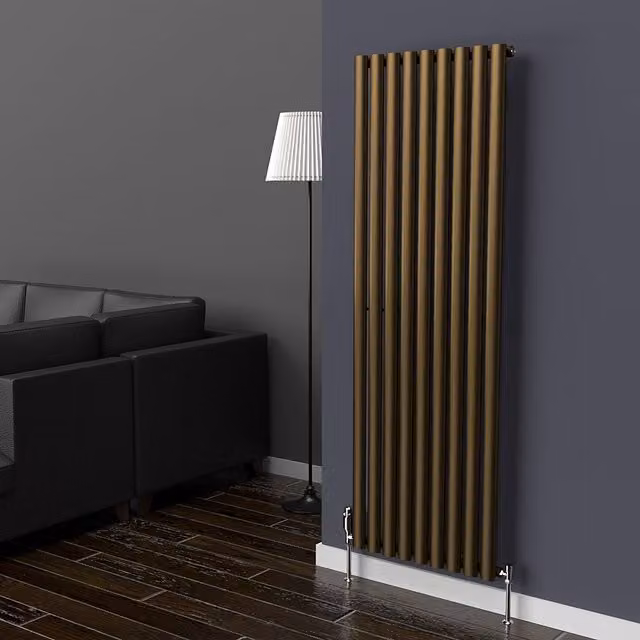 Lux Heat Oval Vertical Radiator in Antique Brass, H: 160 cm x W: 54 cm