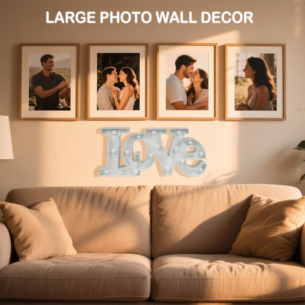 Bright Zeal White Battery-Operated LED LOVE Light Sign with 20 Lights and Timer, Width: 41 cm – 3
