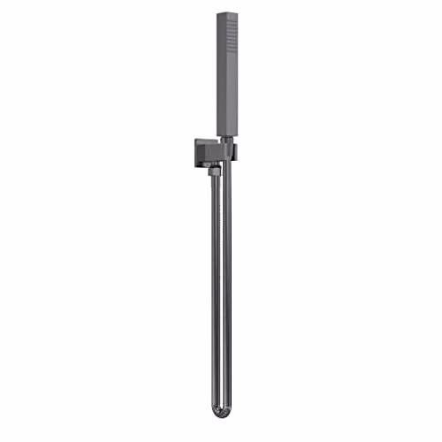 nuie Windon A7264 Modern Square Wall Mounted Bathroom Shower Handset with Outlet, Parking Bracket and Flex Hose, Brushed Pewter, Length: 126.5 cm