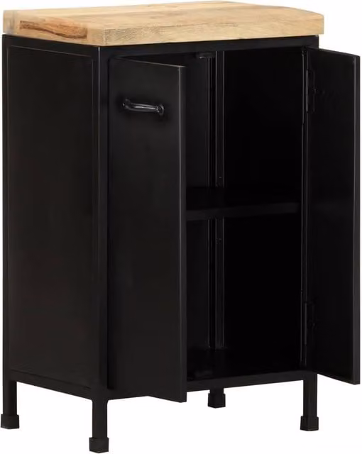 Berkfield Home Rustic Mango Wood Sideboard in Brown and Black, W/D/H: 47 x 35 x 76 cm – 1