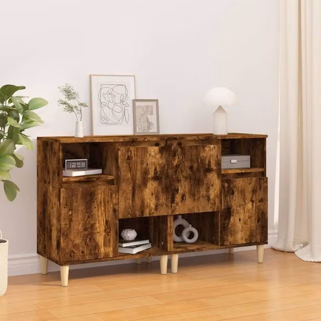 Berkfield Home Set of 2 Smoked Oak Sideboards in Brown, W/D/H: 60 x 35 x 70 cm – 1