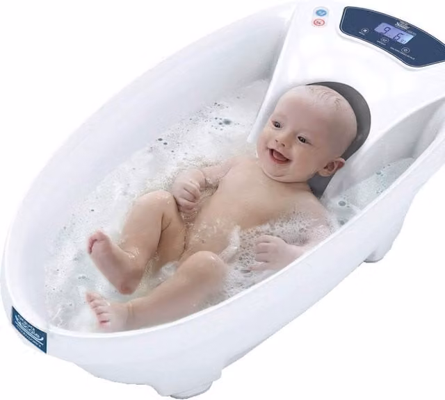 Aquascale V3 Digital Baby Bath in White with Thermometer, Non-Slip Base and Drain Plug